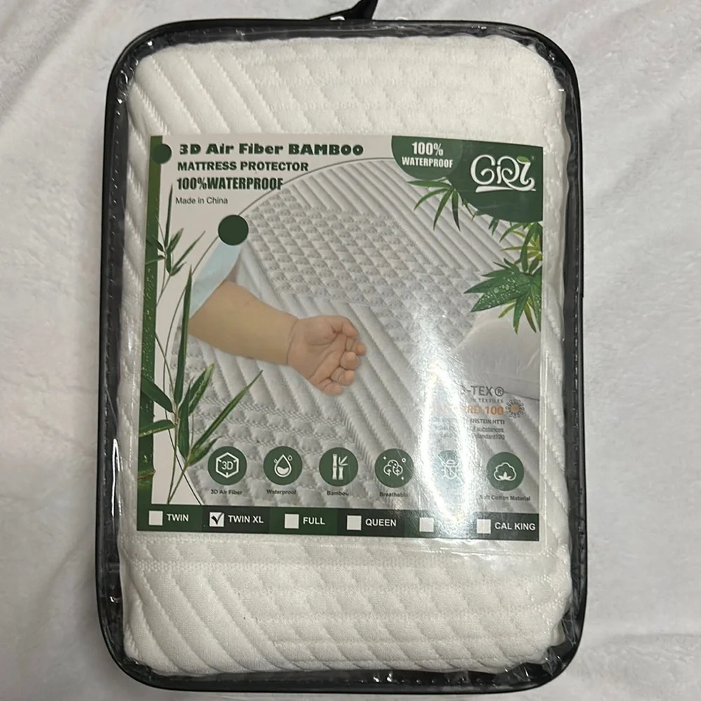 3D Air Fiber Bamboo Mattress Protector - White